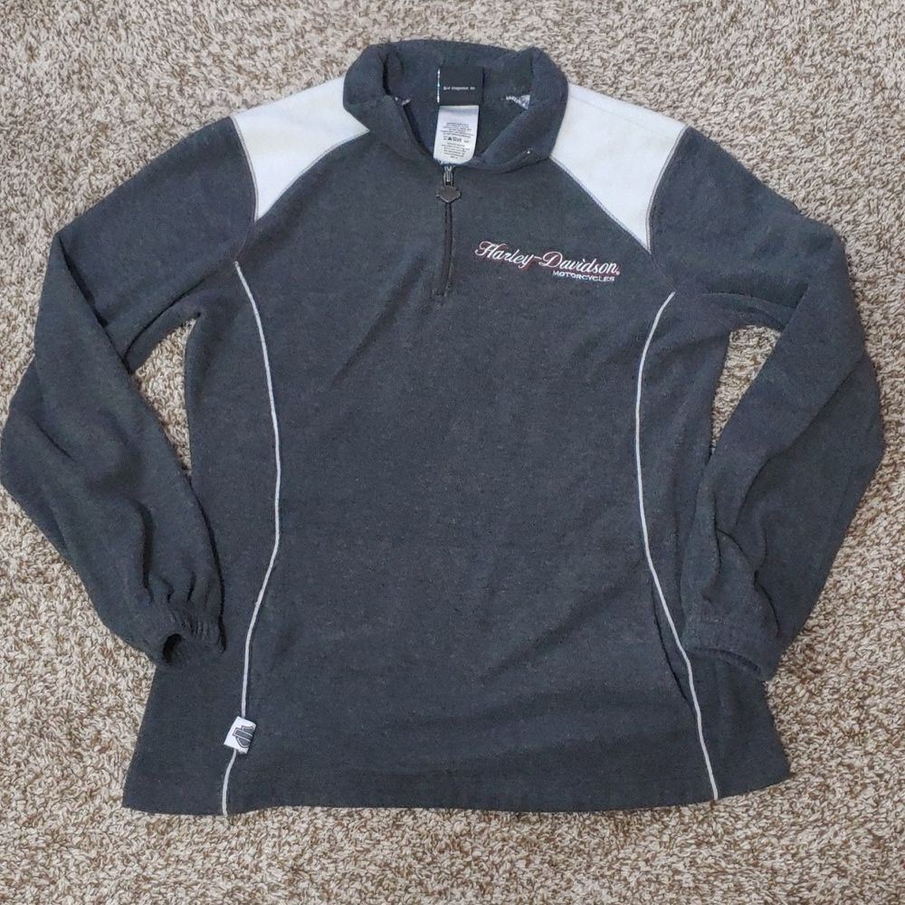 Harley Davidson Women's Quarter Zip Gray Fleece Pullover Size M Sweatshirt